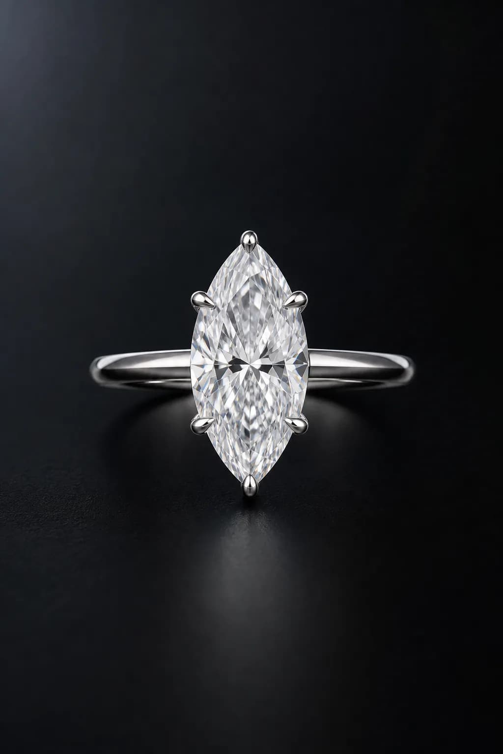 Elara marquise laboratory-grown diamond ring in 18k white gold, centered front demonstration view