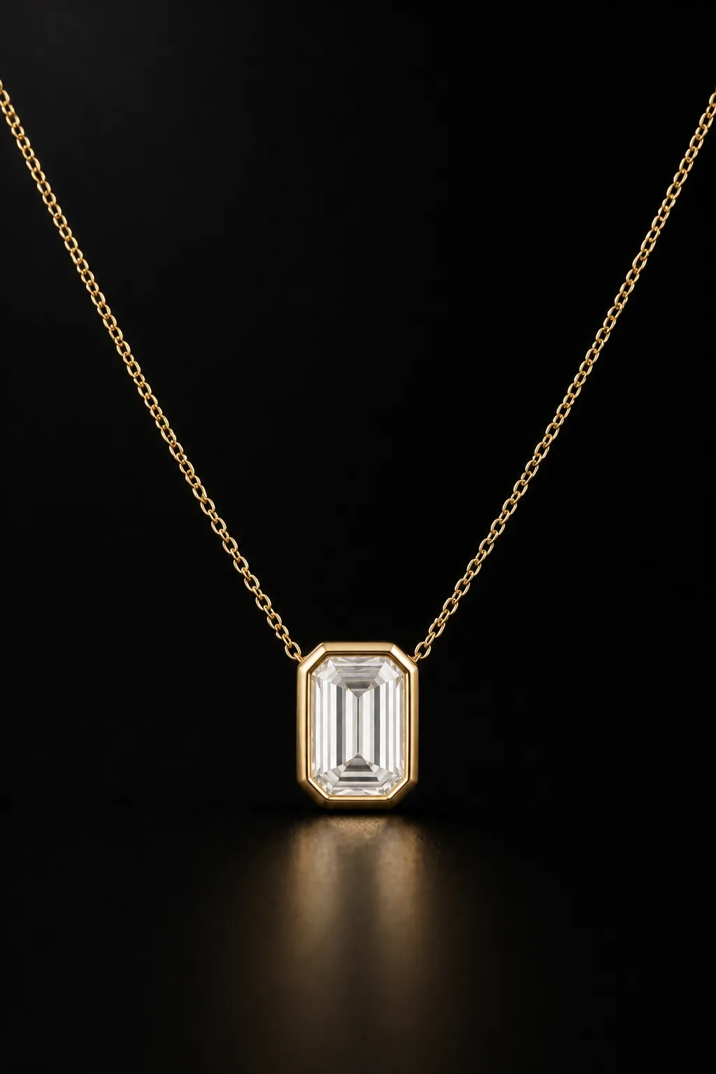 Isla emerald-cut laboratory-grown diamond pendant in 18k yellow gold, centered front demonstration view