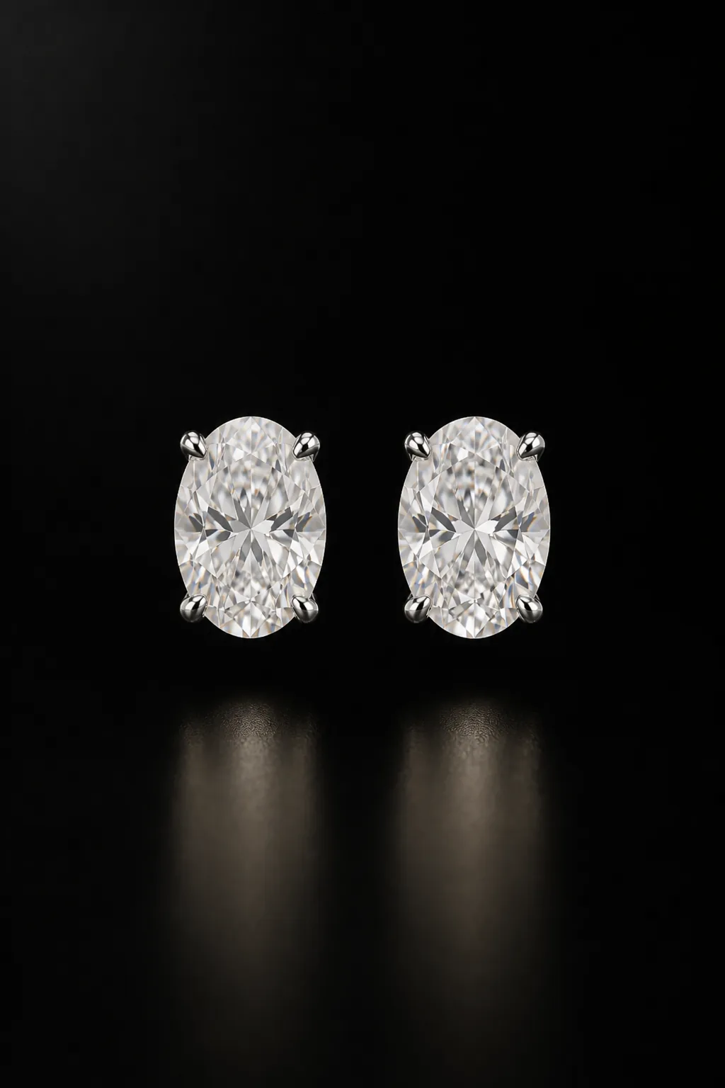 Lyra oval laboratory-grown diamond studs in platinum, centered front demonstration view