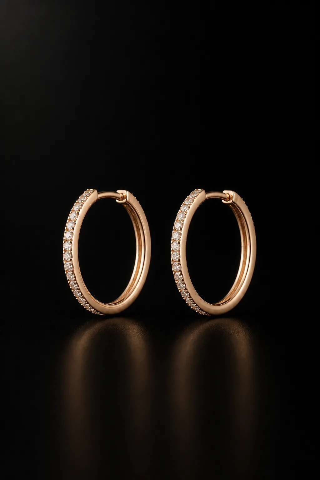 Orla pavé laboratory-grown diamond hoops in 18k rose gold, centered front demonstration view