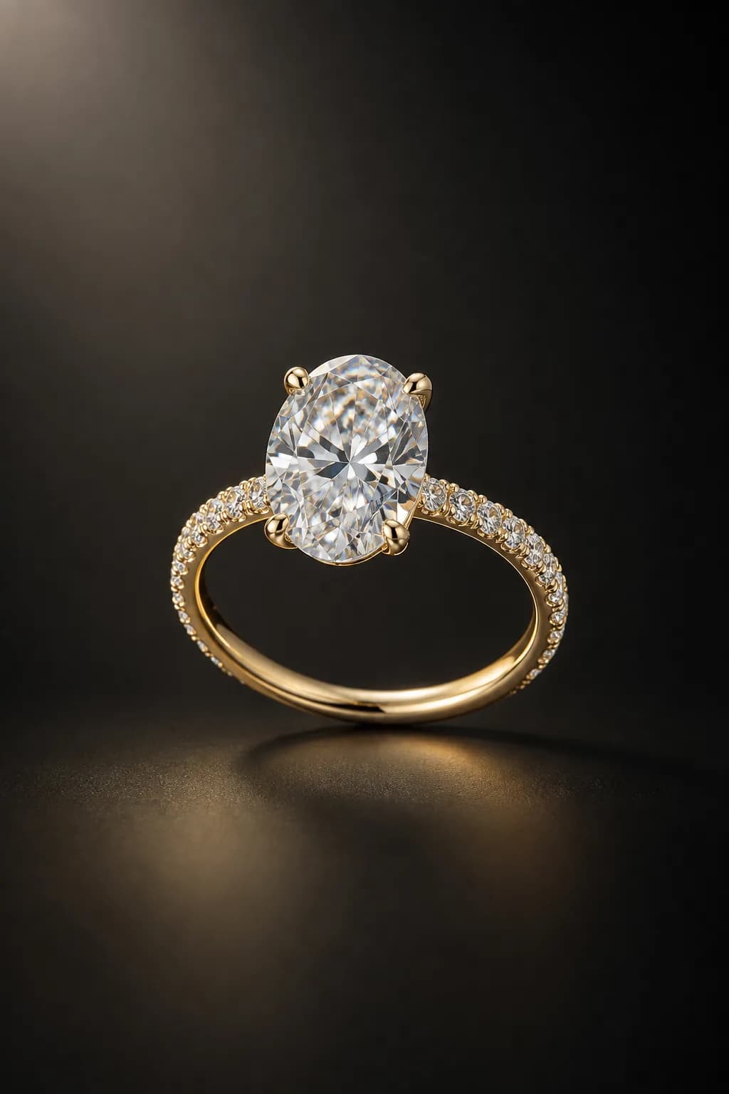 Solenne oval laboratory-grown diamond pavé ring in 18k yellow gold, centered front demonstration view