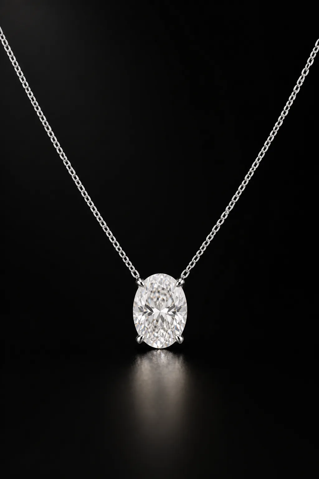 Thea oval laboratory-grown diamond pendant in platinum, centered front demonstration view