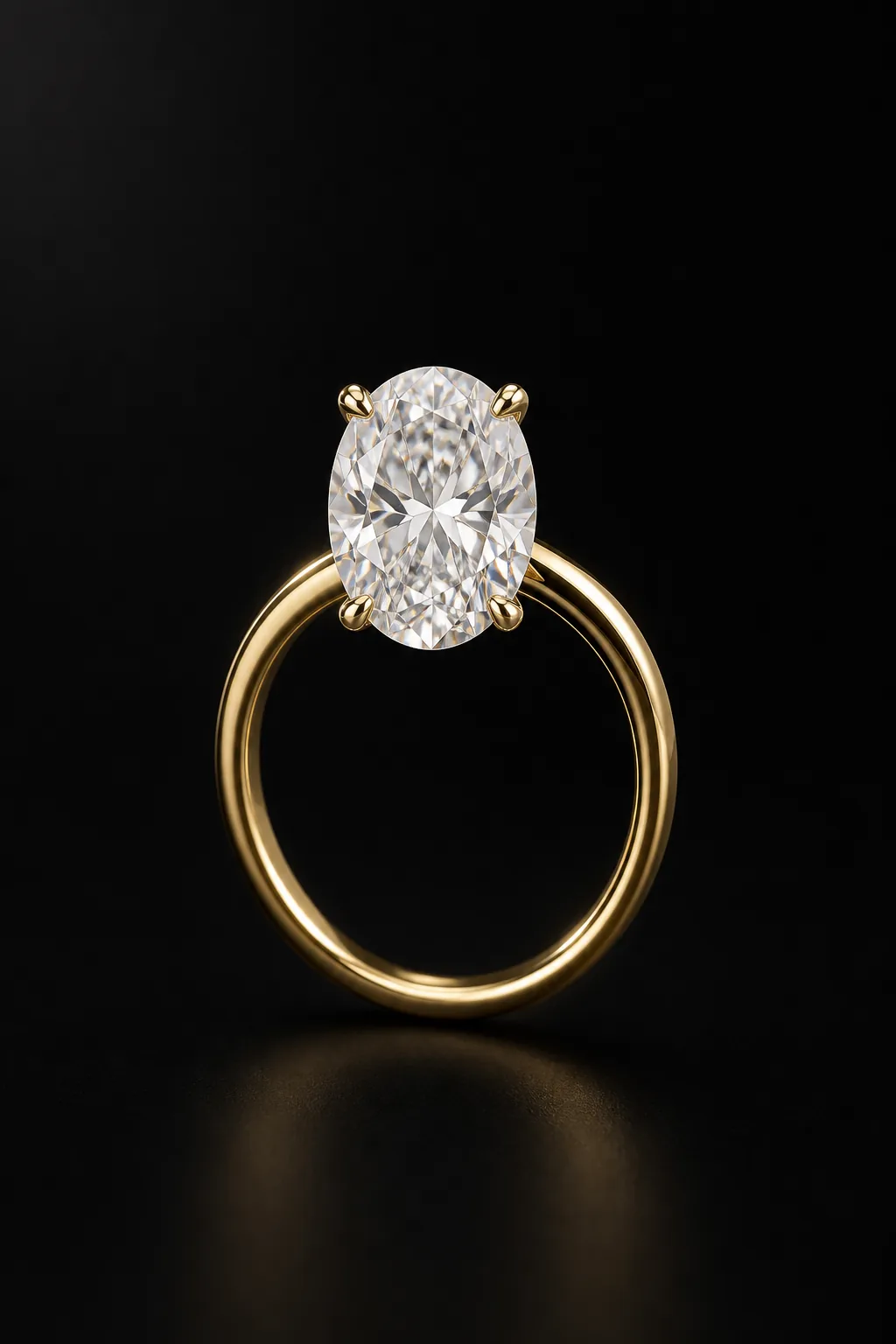 Vela oval laboratory-grown diamond ring in 18k yellow gold, centered front demonstration view