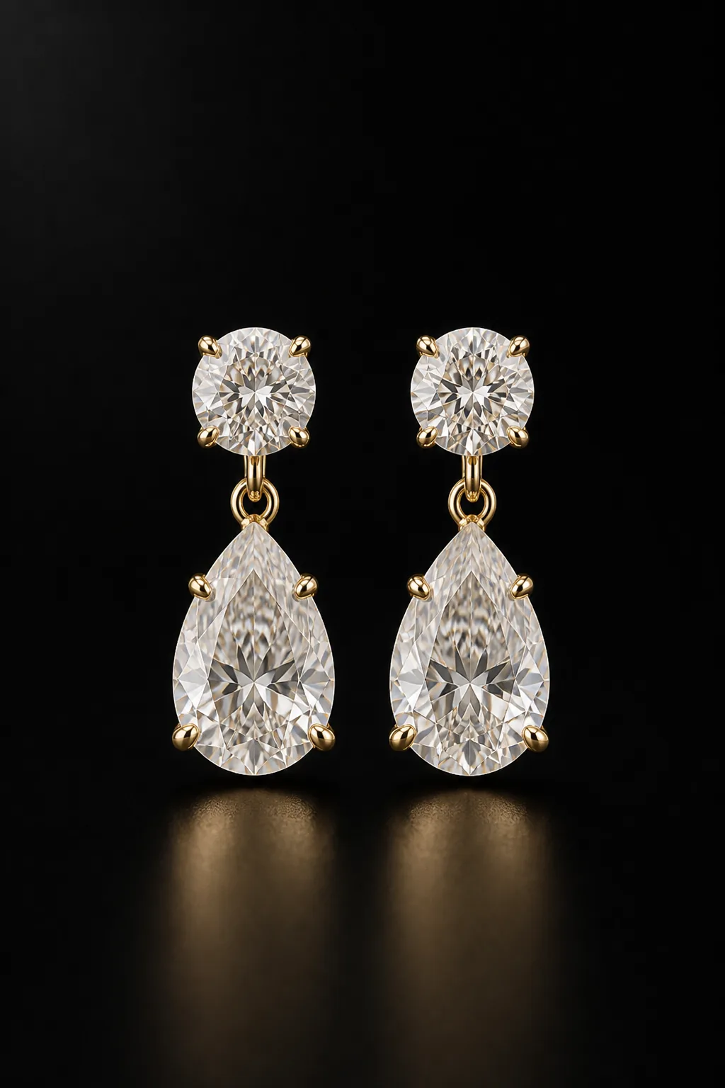 Vesper pear laboratory-grown diamond drop earrings in 18k yellow gold, centered front demonstration view